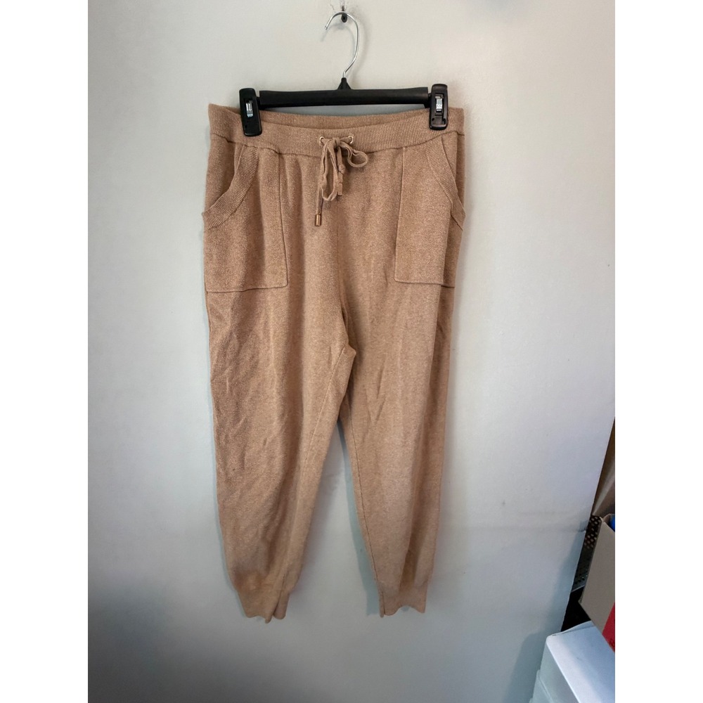 Chicos Zenergy Knit Joggers Tan Heather Drawstring Lounge Pants Size 1 Regular